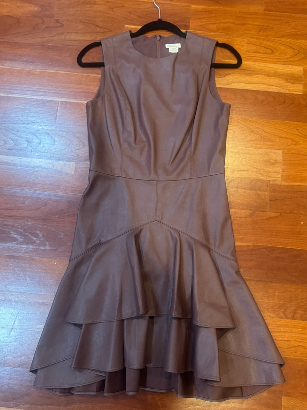 Shoshanna Brown Sleeveless Faux Leather Tiered Mini Dress